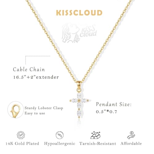 Cross Necklace for Women, Dainty 14K Gold Plated CZ Pendant - color: Gold-marquise cz cross