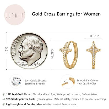 LOYATA Gold Cross Earrings for Women-14K Gold Plated Small Hoop Huggie Earrings Dainty Trendy CZ Cross Hoop Earring Cute Hypoallergenic Hoops Jewelry Gifts for Women Mothers Day Gifts for Mom - color: CZ Style4