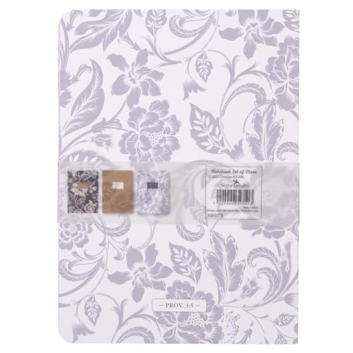 Christian Art Gifts Notebook Set: All Things - Phil 4:13, Set/3 Large, Christian Gifts for Women, Slim Notebooks, Cardstock, Bible Verses, Flexible Cover, Lined Paper, 64 Pages Each, Floral