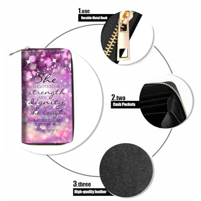 Christian Quote Bible Verse Proverbs 31:25 Print Wallet for Women Large Capacity Wallet Credit Card Holder PU Leather Zipper Clutch Purse Phone Wallet - color: Christian Quote Bible Verse Proverbs 31:25