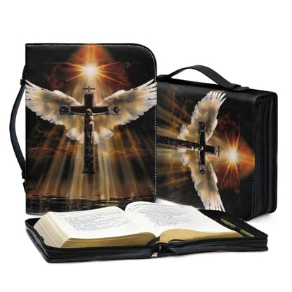 PU Bible Case, Bible Cover for Men,Bible Covers with Leather Bookmark (Set of 1) Bible Carrying Case,Angel Wings and Crosses,X-Large - color: Angel Wings and Crosses, size: X-Large