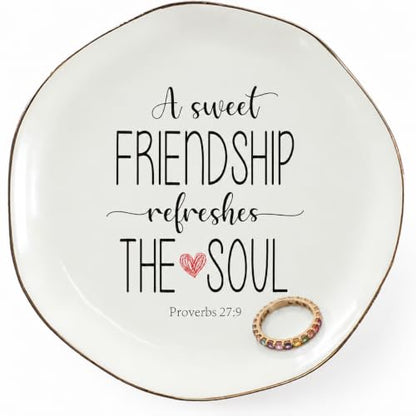 A Sweet Friendship Refreshes The Soul Ring Dish – Gifts for Women, Ceramic Jewelry Tray for Birthday, Bridesmaid, BFF, Inspirational Trinket Holder - color: A Sweet Friendship Refreshes The Soul