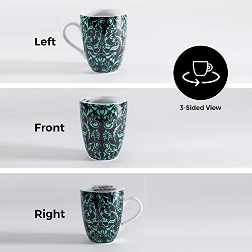 Divinity Boutique 20613 Boxed Mugs, Damask Blue on Black, 12 ounce - color: Damask Blue on Black