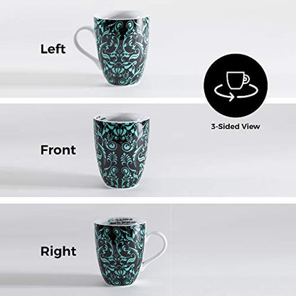 Divinity Boutique 20613 Boxed Mugs, Damask Blue on Black, 12 ounce - color: Damask Blue on Black