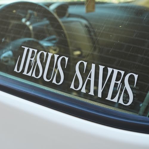 Jesus Saves | Car Sticker Vinyl Decal | Free Sticker in Every Order! | Windows Laptops Etc (Gloss White)