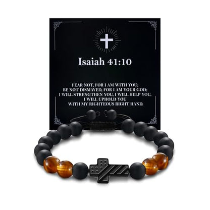 Cross Bracelet for Boys & Men, Adjustable Christian Beaded Bracelet - color: Beads-E-FEAR NOT