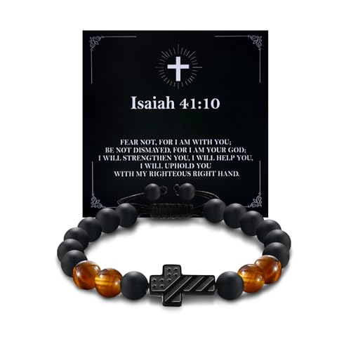Cross Bracelet for Boys & Men, Adjustable Christian Beaded Bracelet - color: Beads-E-FEAR NOT