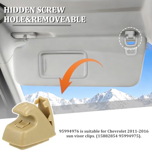 2PCS Car Sun Visor Clip Retainer, OEM#95994975 95994976 Vehicle Sun Visor Hook Bracket, Auto Sunvisor Holder Clip Replacement, Compatible with Cruze 2011-2016 Sonic 2012-2020 (Beige) - color: Beige