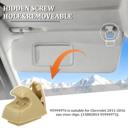 2PCS Car Sun Visor Clip Retainer, OEM#95994975 95994976 Vehicle Sun Visor Hook Bracket, Auto Sunvisor Holder Clip Replacement, Compatible with Cruze 2011-2016 Sonic 2012-2020 (Beige) - color: Beige