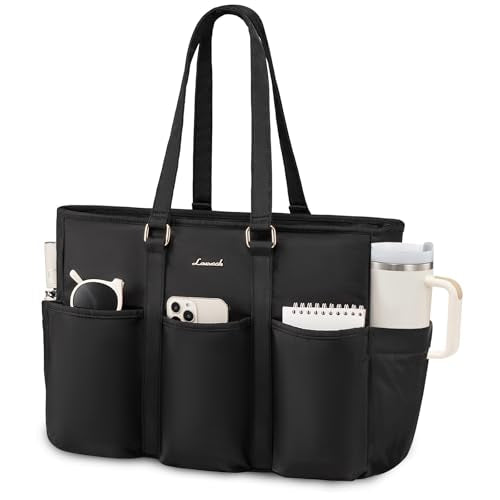 LOVEVOOK Laptop Tote Bag for Women Work, Teacher Tote Bag Nurse Bag With Large Cup Holder, Utility Professional Computer Bag For Work/Travel/College/Daily, Large Purse Handbag With Multi Pockets - color: Black, size: 15.6 Inch