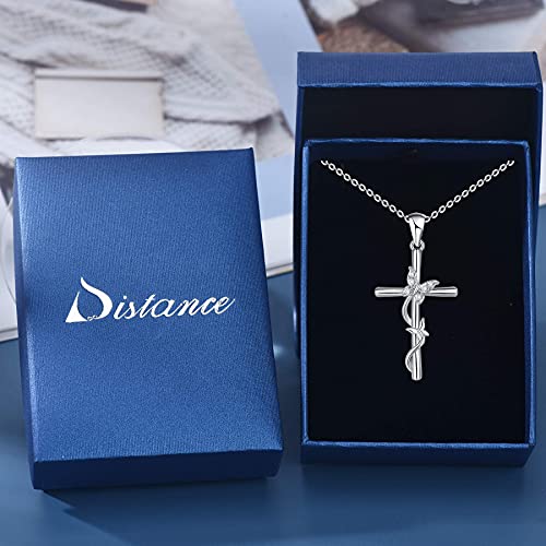Distance Cross Necklace for Women 925 Sterling Silver Jewelry Pendant Necklace for Mom Wife Gift for Mother's Day or Birthday - style: Butterfly Cross Necklace