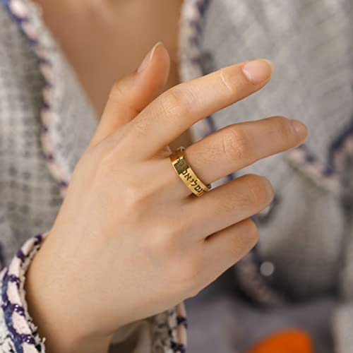LIKGREAT Jewish Hebrew Rings Engraved Blessing Band Ring Judaism Kabbalah Religious Rings Luck Protection Amulet Stainless Steel Jewellery Gifts for Men Women - color: Gold