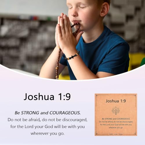 Leyung Cross Bracelet Gifts for Boys, Easter Basket Stuffers Baptism Gifts - color: Joshua 1:9