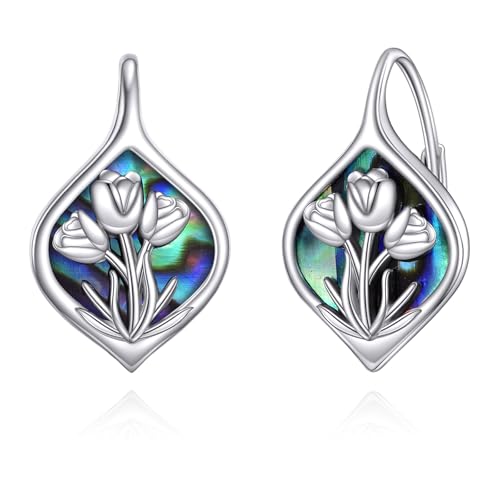 Celtic Trinity Knot Earrings for Women 925 Sterling Silver Triquetra Knot Leverback Abalone Shell Irish Jewelry Tree of Life Gift - style: tulip