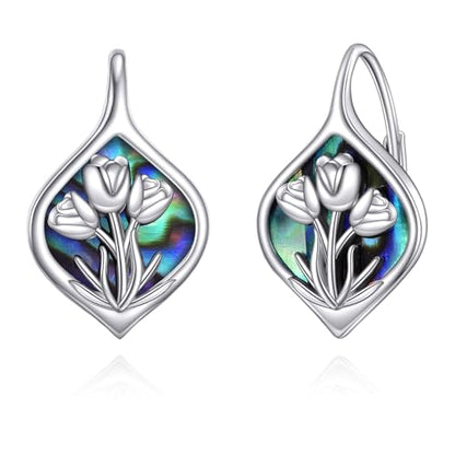Celtic Trinity Knot Earrings for Women 925 Sterling Silver Triquetra Knot Leverback Abalone Shell Irish Jewelry Tree of Life Gift - style: tulip