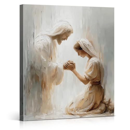 Christian Jesus and Woman Prayer Wall Art Print - Jesus Always With You Canvas Picture Painting Religious Wall Decor for Home Farmhouse Prayer Room 8x10 Framed - color: color-N