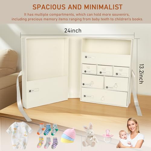 Baby Keepsake Box, Large Memory Storage with 8 Additional Items -Beige
