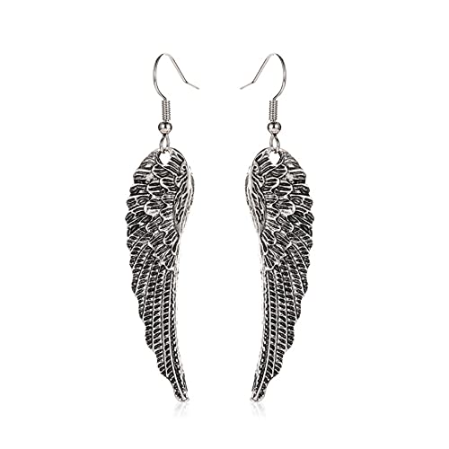 coadipress Angel Wing Earrings for Women Unique Silver Plated Fairy Feather Guardian Dangle Drop Hook Earrings Jewelry - color: Silver Wing