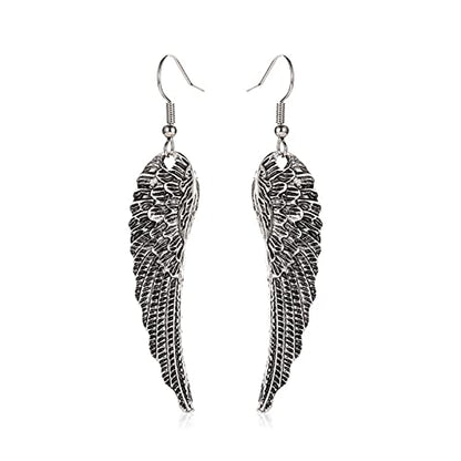 coadipress Angel Wing Earrings for Women Unique Silver Plated Fairy Feather Guardian Dangle Drop Hook Earrings Jewelry - color: Silver Wing