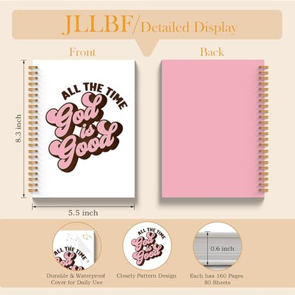 Pink Christian Spiral Notebook, God Is Good All the Time Religious Notebooks for Bible Notes, Christian Gifts for Women, Scripture Journal Notebook, 5.5x8.3 Inch - color: God Is Good