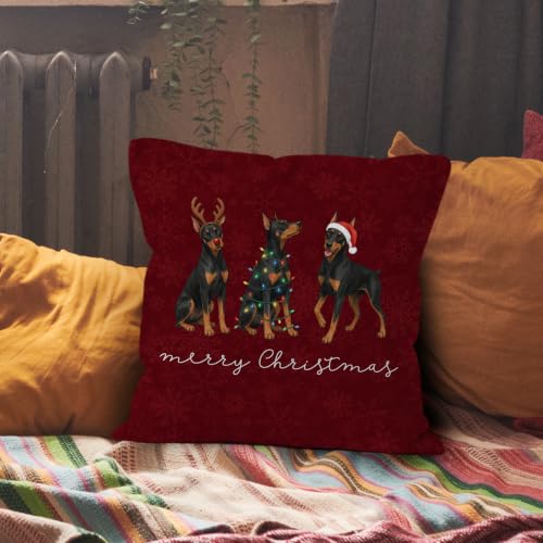 Merry Christmas Doberman Throw Pillow Covers 18x18 Home Decor - color: Doberman