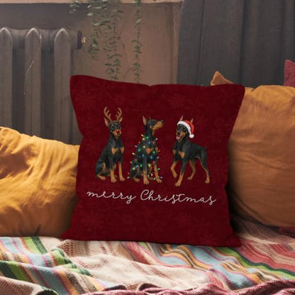 Merry Christmas Doberman Throw Pillow Covers 18x18 Home Decor - color: Doberman