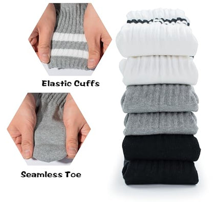 BomKinta Womens Striped Crew Socks Retro Above Ankle Cotton Sock Size 5-10 - color: 6 Pairs-2 Black 2 White 2 Grey