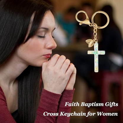Angyape Cute Christian Cross Keychain for Women Purse Bag Charms Car Key Rings Accessories Flower Design Jesus Faith Gifts - color: L：green