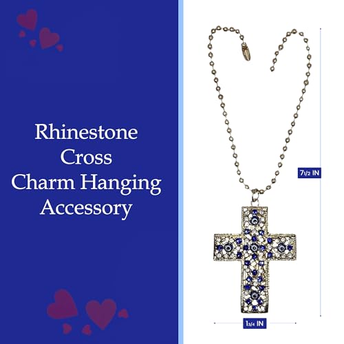 LUCKBOOSTIUM Rhinestone Cross Charm Hanging Accessory - Interior Decor for Car, Evil Eye Ornament and Bible-inspired Rear View Mirror Accessories, Home and Office Décor - color: Gold