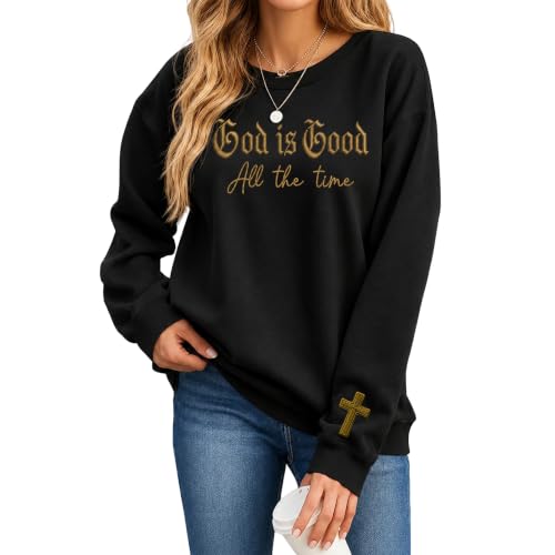 Eatbook Christian Sweatshirts for Women Jesus Long Sleeve Pullover Tops - color: Black-god, size: XX-Large