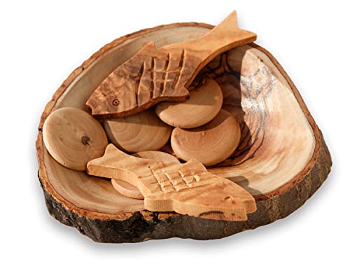 THE JERUSALEM GIFT SHOP SINCE 2004 Handcrafted Olive Wood Loaves and Fish Display - Biblical Miracle Replica from Bethlehem - Religious Home Decor & Souvenir