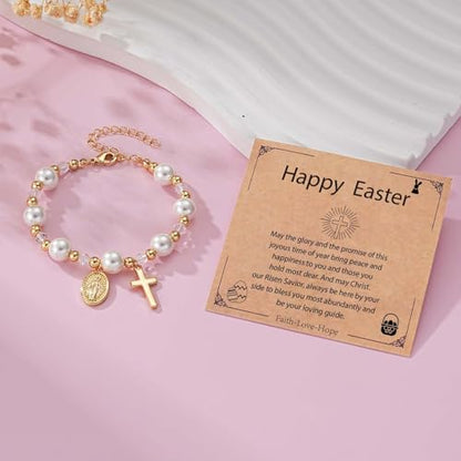 Virgin Mary Cross Bracelet for Girls Granddaughter Christian Jewelry Gift - style: Easter