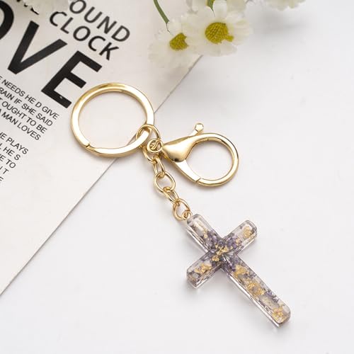 Cross Keychain,Jesus Key Chain Christian Gifts for Women, Religious Bag Charms for Purse Handbags Backpacks - color: Purple