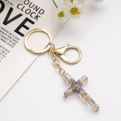 Cross Keychain,Jesus Key Chain Christian Gifts for Women, Religious Bag Charms for Purse Handbags Backpacks - color: Purple