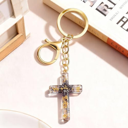Angyape Cute Christian Cross Keychain for Women Purse Bag Charms Car Key Rings Accessories Flower Design Jesus Faith Gifts - color: F：purple Keychain