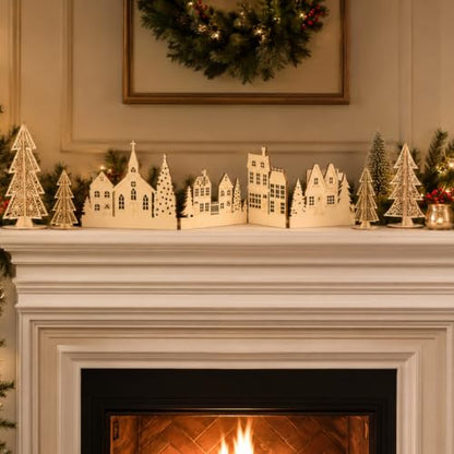 Colingmill 32'' Christmas Tabletop Wooden Decor Church Tree and House Signs - style: Retro
