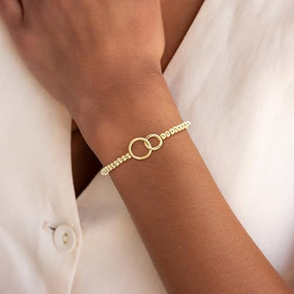 Beaded Bracelets for Women 14K Silver Gold Plated Stretch Handmade Ball Bracelets Cute Charm Bracelet Dainty Stackable Cross Heart Bow Wave CZ Circle Trendy Jewelry Easter Gifts - color: Gold-1