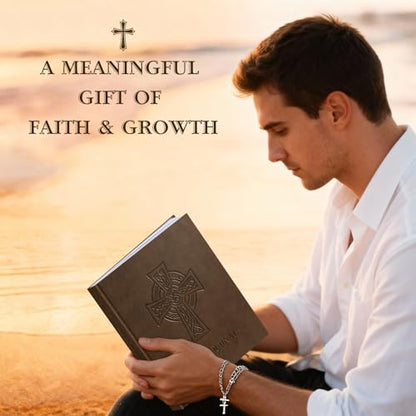 Lanpn Christian Bible Prayer Journal for Men, 91 Days Daily Devotional Journals, Bible Study Notebook with Scripture Verse for Church Pray Notes, Religious Faith Gifts, Brown Leather Hardcover - color: Brown