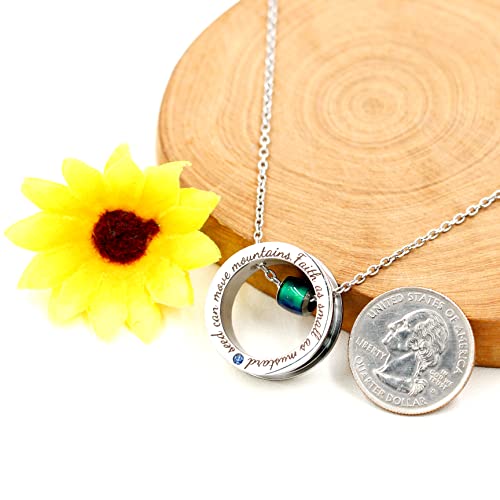Uloveido Christian Circle Round Ring Necklace Engraved Faith As Small As A Mustard Seed Can Move Mountains Y958 - style: Blue CZ-bead