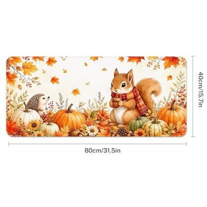 Britimes Large Mouse Pad, Mouse Pad, 31.5 x 15.7 Inch, Fall Woodland - color: Squirrel Hedgehog Pumpkin