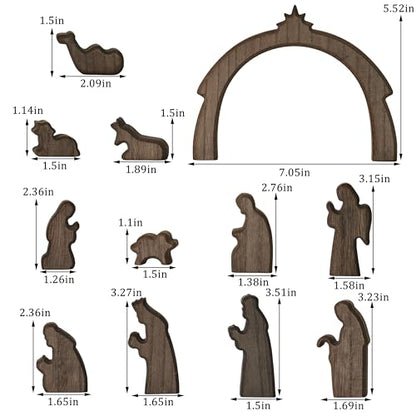 FESTGLOX Christmas Nativity Set Indoor, 12Pcs Wooden Nativity Scene Set - color: Nativity-12 Pieces