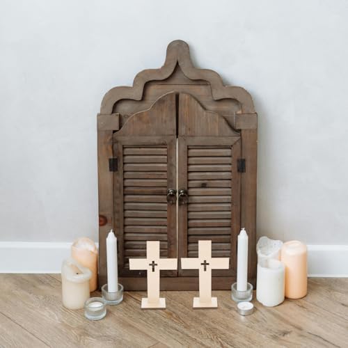 Homoyoyo Wooden Crosses for Crafts, 10 Pack, 6.6 Inch with Wood Bases