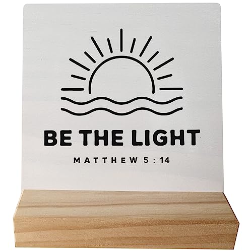 Christian Bible Verse Matthew 5:14 Be the Light Sun Desk Small Wood Sign Signs with Wooden Stand,Inspirational Religious Sign Decor for Home Church,Christian Gifts for Women Men Teen Girls Boys - color: Christian-08