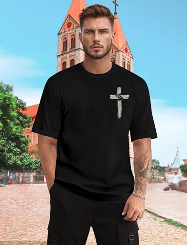 Christian Shirts for Mens Cross Jesus Graphic Tees - color: Black, size: Small