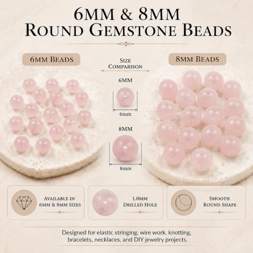 Cherry Tree Collection 100PCS 6mm Rose Quartz Round Bead Craft Kit - color: rose quartz, size: 6mm