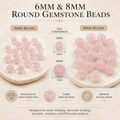Cherry Tree Collection 100PCS 6mm Rose Quartz Round Bead Craft Kit - color: rose quartz, size: 6mm