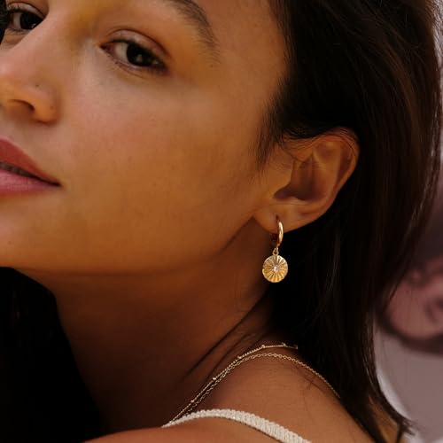 VACRONA Gold Heart Hoop Earrings Huggie Earrings for Women 14k Gold Plated Small Hoops Earrings - color: cz sun