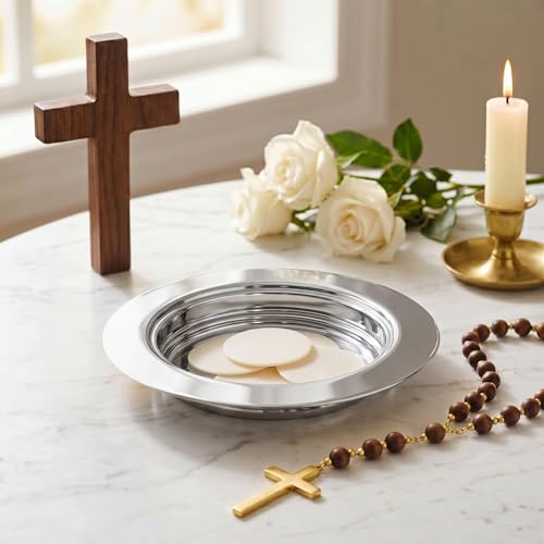 1Pcs Stainless Steel Communion Bread Plate for Church,Silver,No Lid - color: Silver