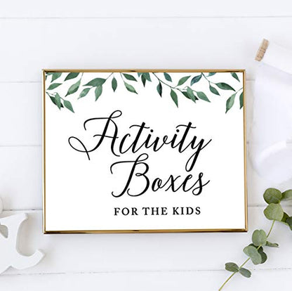 Andaz Press Wedding Party Signs, Natural Greenery Green Leaves, 8.5x11-inch, Activity Boxes for the Kids, 1-Pack - color: Activities Boxes