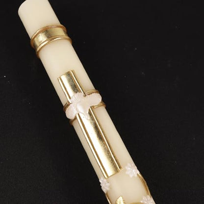 Needzo Ornate Dove Baptismal Candle - Hand-Decorated with Gold Wax, ⅞ Dia x 9¾ " H